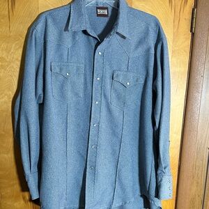 Fenton Vintage Moody Blue Western Pearl Snap Button Down